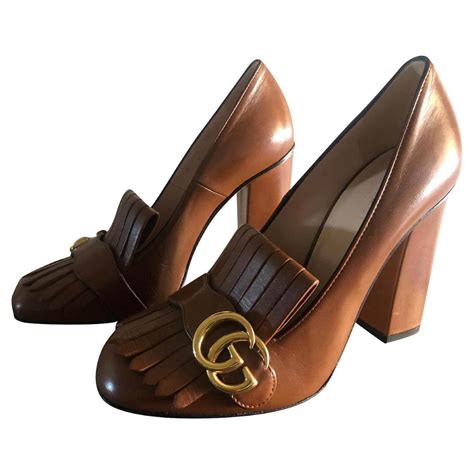 gucci marmont leather pumps|Gucci Marmont mid heel pump.